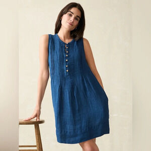 Faherty Dress Isha Basketweave Linen Dress in Indigo XS